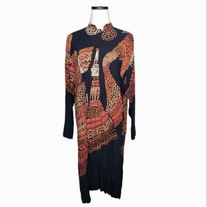 Vtg Art to Wear Kimono Lagenlook Abstract Tribal Beads Southwestern Long Duster